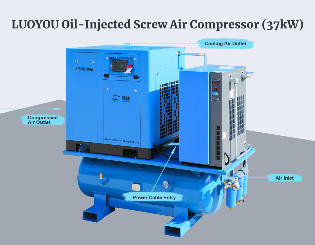 37kw industrial screw Air Compressor Specially For Laser Cutting supply 4 in 1 PM VSD16 bar compact design